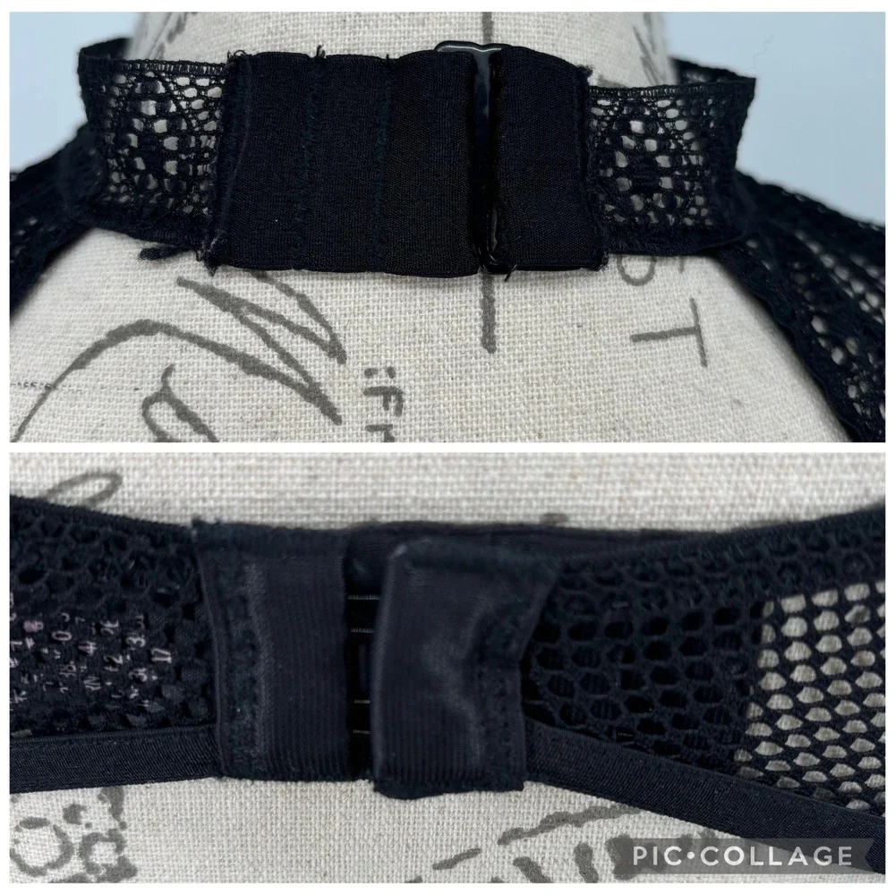 Victoria's Secret Fishnet Lace Cap-Sleeve High Neck Cutout Bodysuit Black Large